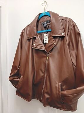 Ashley Stewart Brown Faux Leather Zip Jacket